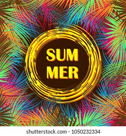 Palm tree branches on dark background. Vector illustration.
