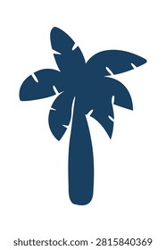 Palm tree with broad frond and trimmed cutout leaves in bold silhouette style. Symbol of vacation, tropical escape, beach vibe, and paradise getaway. Cartoon vector illustration.