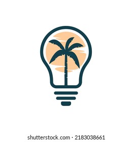 Palm tree in the bulb logo design vector illustration