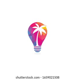 Palm tree bulb shape concept logo design vector template.coconut tree icon	