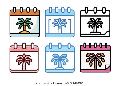 Palm Tree Calendar Icon set, summer icons set, vector set of summer icons
