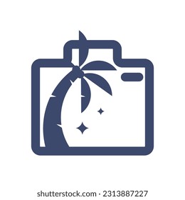 Palm tree with camera shape icon vector isolated on white background for your web and mobile app design, Palm tree logo concept