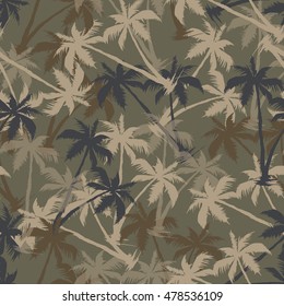 Palm Tree Camo Color, Seamless Pattern. Vectors 