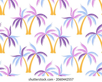 Palm tree cartoon seamless pattern vector design. Tropical island plants fabric ornament. Coconut palm tree silhouettes background. Paradise rapport. Summer fashion print.