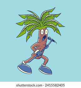 Palm tree cartoon singing hand drawn character