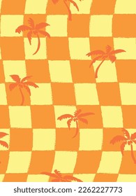 Palm Tree Check Seamless Pattern Vector illustration Orange color Print