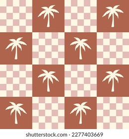 Palm Tree Check Seamless Muster Vektorgrafik Elfenbeinrosa Farbe Printmedien