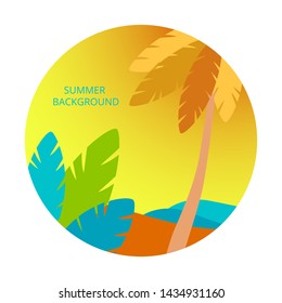 Palm tree in a circle. Beautiful tropical island.