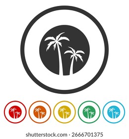 Icono de círculo de palmera. Establecer íconos en Botones de círculo de color