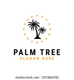 palm tree with circular star logo design vector