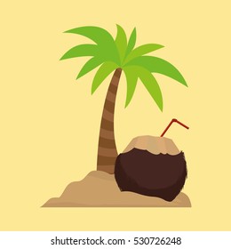 palm tree cocktail coconut sand vector illustration eps 10