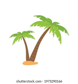 Palm tree or coconut tree cartoon image in summer On the beach Seaside tropics vector illustration.