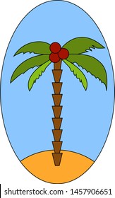 Palm tree with coconut, illustration, vector on white background.
