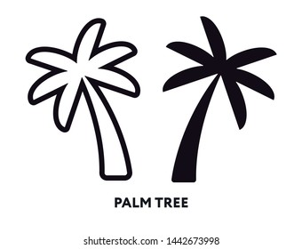 Palm Tree Coconut Leaf. Vector Flat Line Icon Illustration.