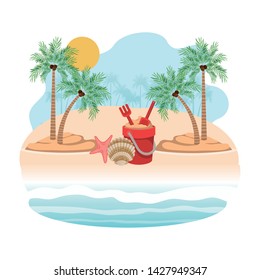 palm tree with coconut and sand bucket