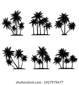 Palm tree coconut silhouette element set collection for your company or brand