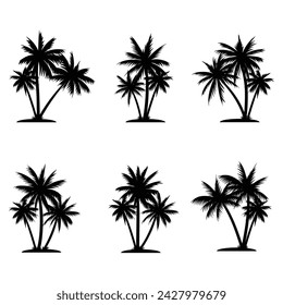 Palm tree coconut silhouette element set collection for your company or brand