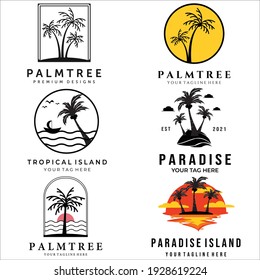 Palm tree or coconut tree vector logo illustration design set