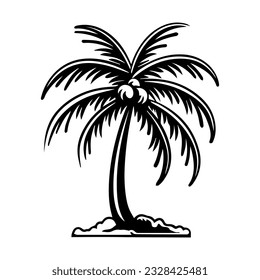 Palm tree with coconuts black silhouette. Flat style vector illustration for design