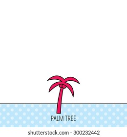 Palm tree with coconuts icon. Travel or vacation symbol. Nature environment sign. Circles seamless pattern. Background with red icon. Vector