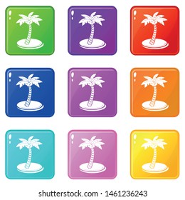 Palm tree with coconuts icons set 9 color collection isolated on white for any design