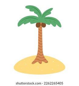 Palm tree, coconuts, island. Vector Illustration for printing, backgrounds, covers and packaging. Image can be used for greeting cards, posters, stickers and textile. Isolated on white background.