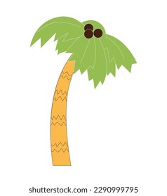 Palm tree with coconuts retro flat vector illustration. Design element in the 70s style.