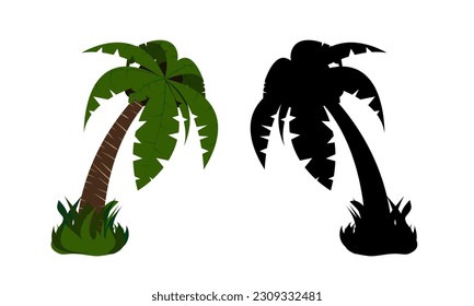 palmera con coco y silueta