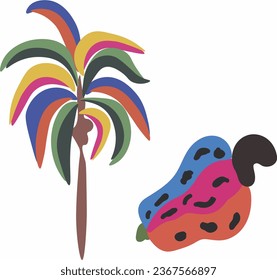 PALM TREE COLOR CASHEW VECTOR ILLUSTRATION