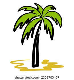 Palm tree color silhouette isolated on white background. Stylized tropical tree sketch. Vector illustration of an exotic wood.