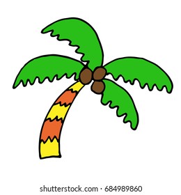 Palm tree color vector hand drawn doodle.