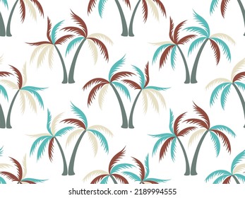 Diseño vectorial de patrón ininterrumpido y colorido de palmeras. Ornamento exótico de tela de plantas de selva. Papel pintado de la palmera de coco al estilo miami. Relación de hawaii floral. Impresión textil de moda.