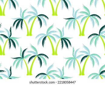 Palm tree colorful seamless pattern vector design. Jungle forest plants fabric ornament. Coconut palm tree silhouettes on white. Paradise rapport. Fashion fabric print.