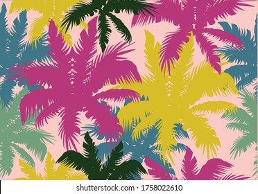 palm tree colorful slogan seamless design 
tropical leaf colorful vector design