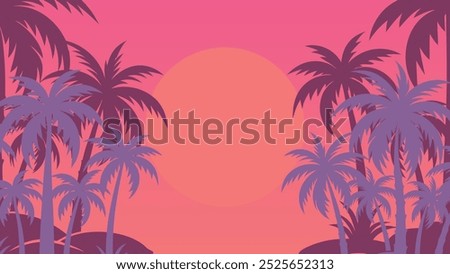 Palm tree colorfull silhouette sunset background.