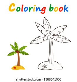 Palm tree coloring in cartoon style. Vector illustration.
