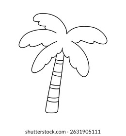 Palm tree coloring pages for kids. Trace and color Palm tree. Fun summer worksheets for kids activity printable. Doodle palm tree clip art, element, icon vector illustration.
