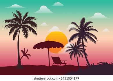 Palm tree concept illustration Free vector Free vector gradient summer illustration
Woman seeing the summer landscape in her hair evening beach at