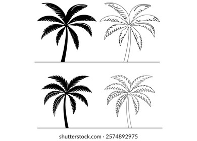 Palm tree continous  simple line drawing black and white
