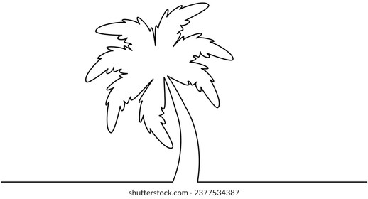 Palm tree continuous line drawing. Tropic coconut tree. Vector illustration isolated on white. 