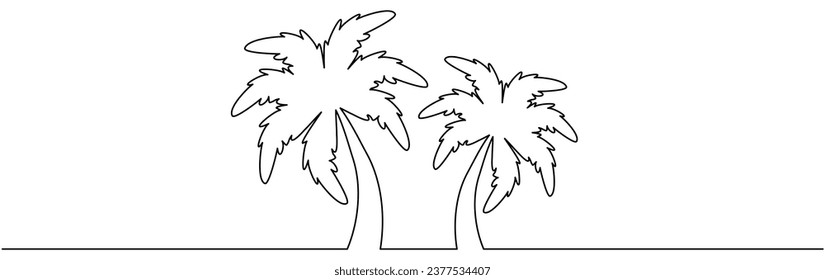 Palm tree continuous line drawing. Tropic coconut tree. Vector illustration isolated on white. 