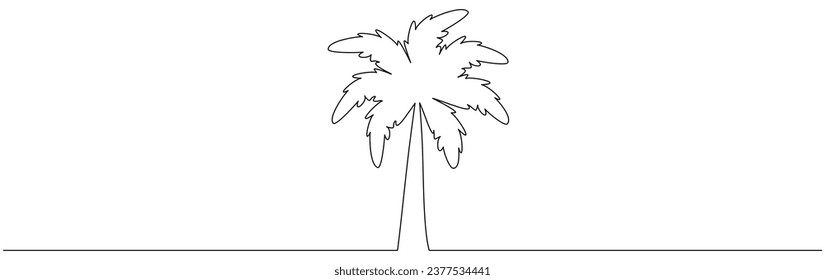 Dibujo continuo de la línea del árbol de palmas. Árbol de coco tropical. Ilustración vectorial aislada en blanco. 