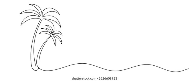 Palm tree continuous line. Hand drawn palm. Tropical landscape in minimalist style. Editable stroke
