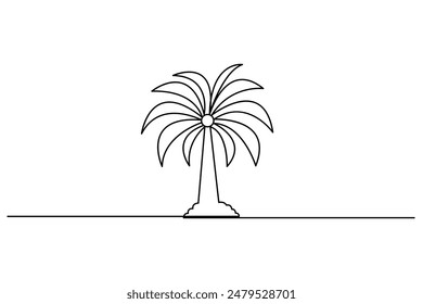 Palm tree continuous one line drawing of  Isolated outline vector art white background 