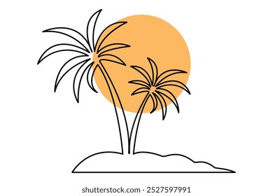 
Palm tree continuous one line art drawing with outline vector illustration