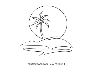 
Dibujo de arte de una línea continua de palmera con Ilustración vectorial de contorno