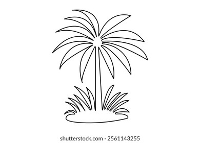 Palm tree continuous one line drawing and simple isolated outline vector design