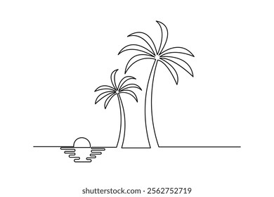 Palm tree continuous one line art drawing of minimalist outline vector design