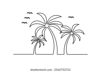 Palm tree continuous one line art drawing of minimalist outline vector design