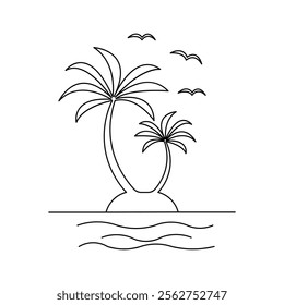 Palm tree continuous one line art drawing of minimalist outline vector design